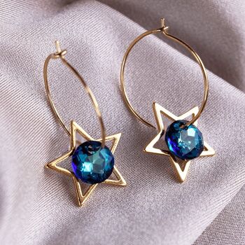 Boucles d'oreilles étoiles, cristal 8 mm (finition dorée uniquement) - argent - Bleu Denim 3