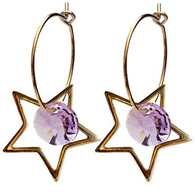 Star earrings, 8mm crystal (gold finish only) - silver - Violet