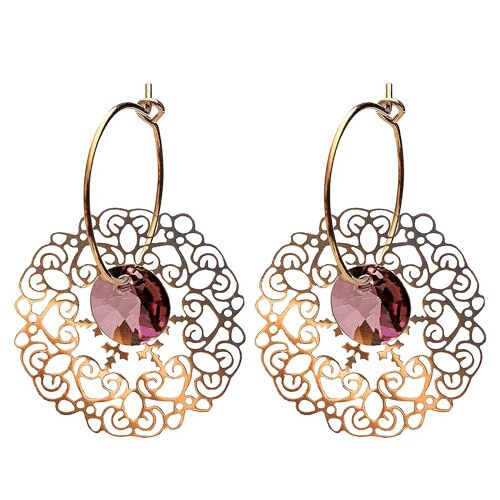 Lace earrings, 8mm crystal - gold - Antique Pink