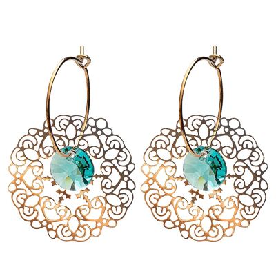 Lace earrings, 8mm crystal - gold - Aquamarine