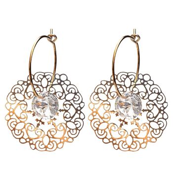 Boucles d'oreilles dentelle, cristal 8mm - or - cristal 1