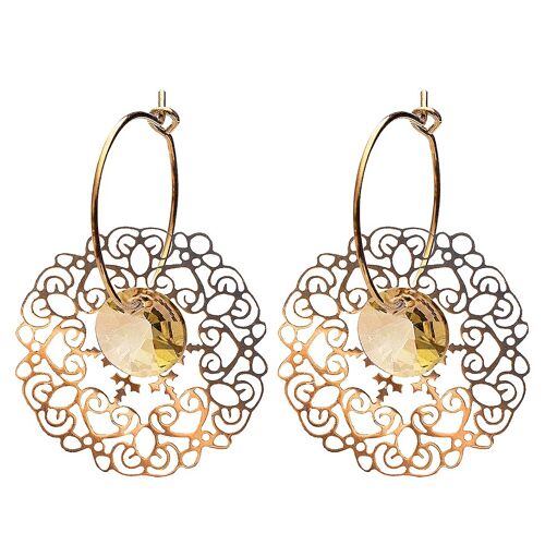 Lace earrings, 8mm crystal - gold - Golden Shadow