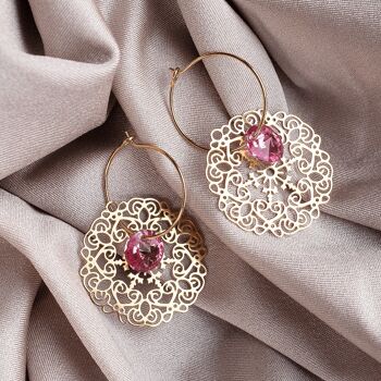 Boucles d'oreilles dentelle, cristal 8mm - or - Light Rose 3