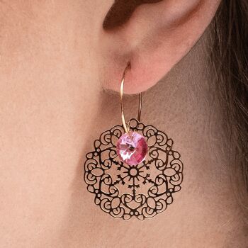 Boucles d'oreilles dentelle, cristal 8mm - or - Light Rose 2