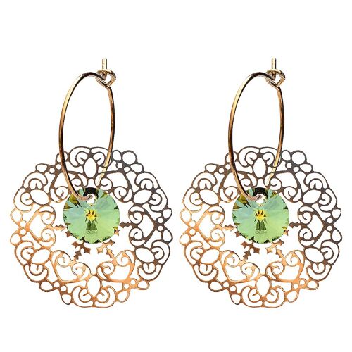 Lace earrings, 8mm crystal - gold - Sahara