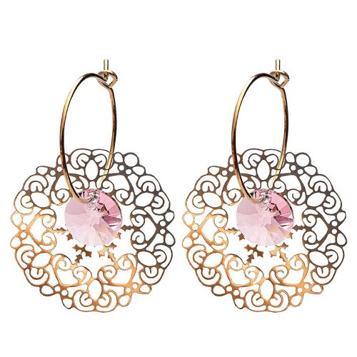 Lace earrings, 8mm crystal - silver - Light Rose
