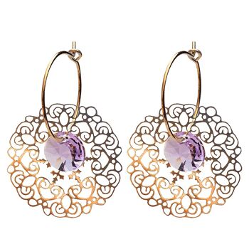 Boucles d'oreilles dentelle, cristal 8mm - argent - Violet 1