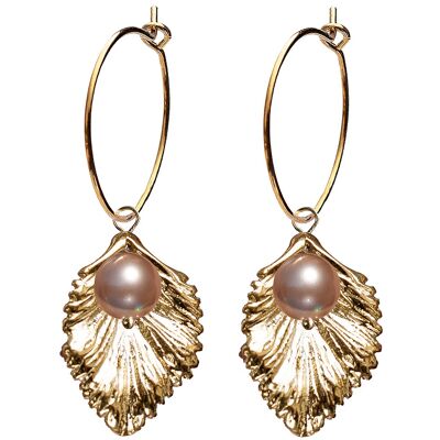 Circle earrings with pearl flower (gold trim only) - Almond