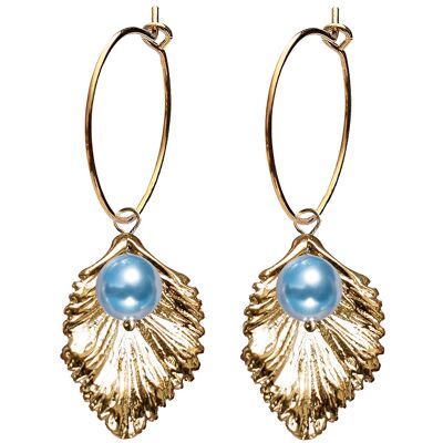 Boucles d'oreilles cercle avec fleur de perle (garniture dorée uniquement) - Bleu clair