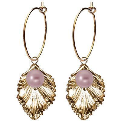Circle earrings with pearl flower (gold trim only) - Powder Rose
