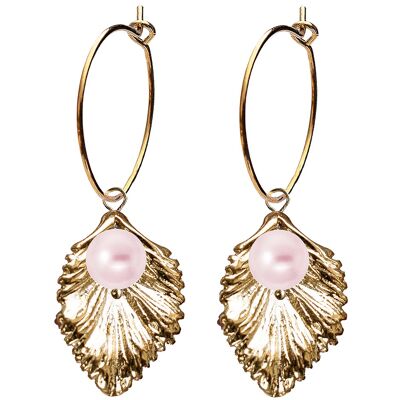 Circle earrings with pearl flower (gold trim only) - Rosaline
