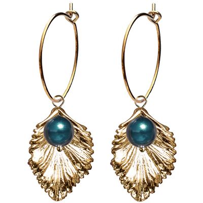 Circle earrings with pearl flower (gold trim only) - Tahitian