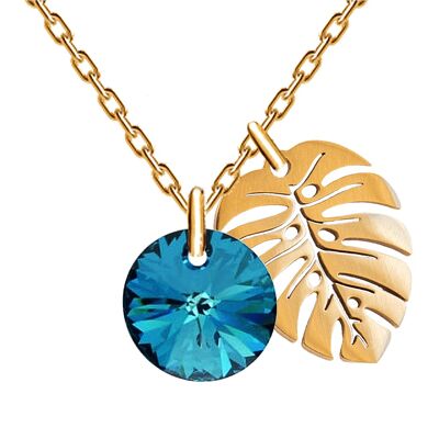 Necklace with leaf, 8mm crystal - gold - bermuda