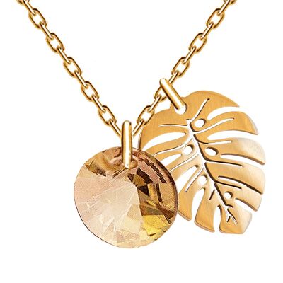 Necklace with leaf, 8mm crystal - gold - Golden Shadow