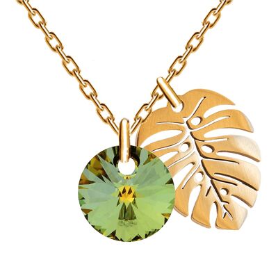 Necklace with leaf, 8mm crystal - gold - Sahara