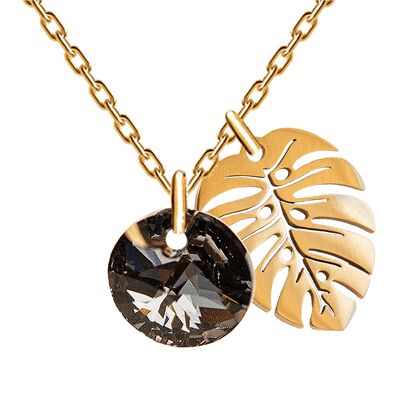 Necklace with leaf, 8mm crystal - gold - Silvernight