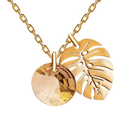 Necklace with leaf, 8mm crystal - silver - Golden Shadow