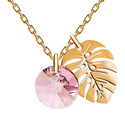 Collana con foglia, cristallo 8mm - argento - rosa chiaro