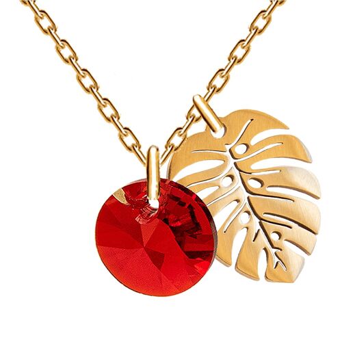 Necklace with leaf, 8mm crystal - silver - Scarlet