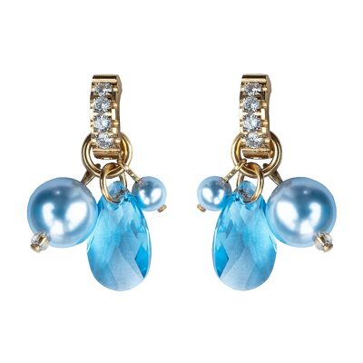 Earrings transformers four in one with crystal foot (gold trim only) - Aquamarine