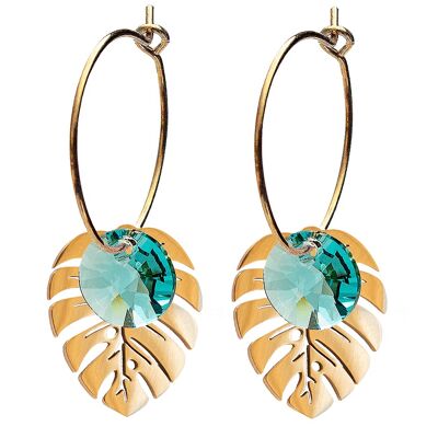 Leaf earrings, 8mm crystal - gold - Aquamarine