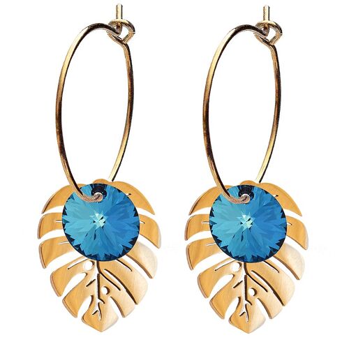 Leaf earrings, 8mm crystal - gold - bermuda