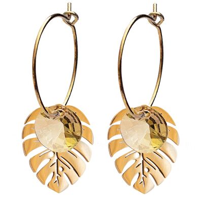 Leaf earrings, 8mm crystal - Gold - Golden Shadow