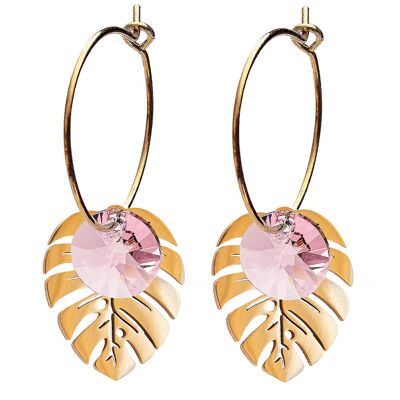 Leaf earrings, 8mm crystal - gold - Light Rose