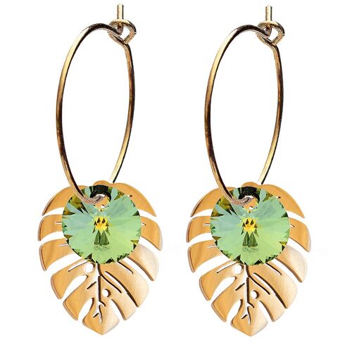 Leaf earrings, 8mm crystal - gold - Sahara