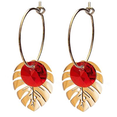 Leaf earrings, 8mm crystal - gold - Scarlet
