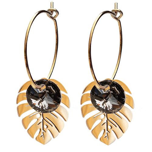 Leaf earrings, 8mm crystal - gold - Silvernight