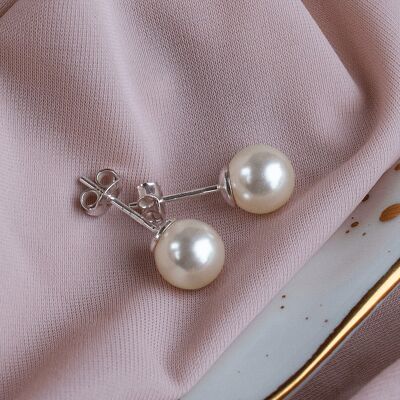Naglinsmars de perlas de plata clásica, perla de 8 mm - Crema
