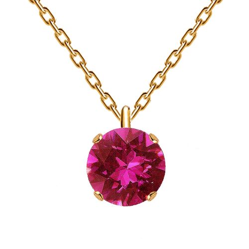 Classic circle necklace, 8mm crystal - gold - fuchsia