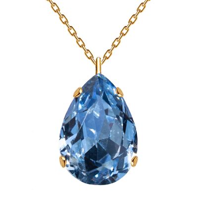 Classic drops of necklace, 14mm crystal (gold only) - gold - Light saphire