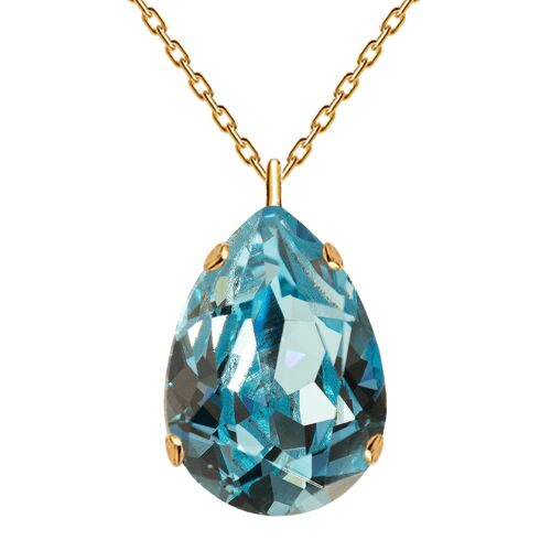Classic drops of necklace, 14mm crystal (gold finish only) - silver - aquamarine