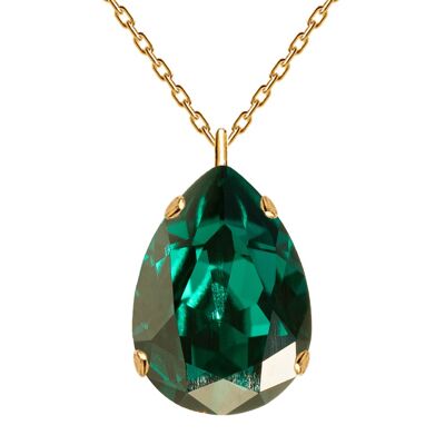 Classic drops of necklace, 14mm crystal (gold finish only) - silver - emerald