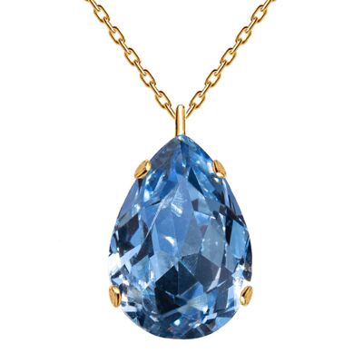 Classic drops of necklace, 14mm crystal (gold finish only) - silver - light saphire