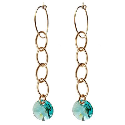 Circle earrings with chain, 8mm crystal (gold finish only) - Aquamarine