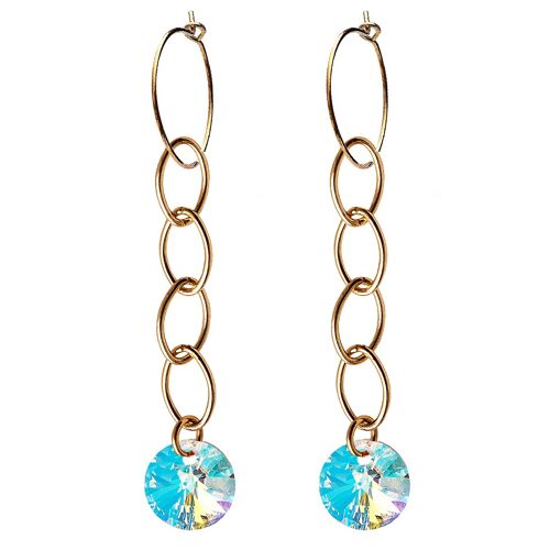 Circle earrings with chain, 8mm crystal (gold trim only) - Aurore Boreale