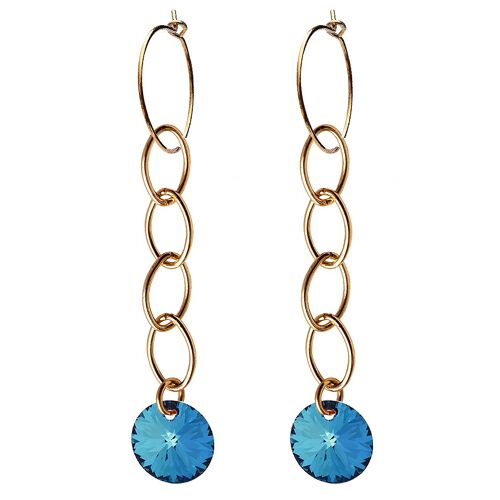 Circle earrings with chain, 8mm crystal (gold trim only) - Bermuda
