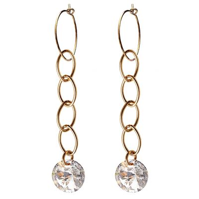 Circle earrings with chain, 8mm crystal (gold finish only) - Crystal