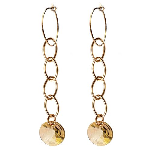 Circle earrings with chain, 8mm crystal (gold finish only) - Golden Shadow