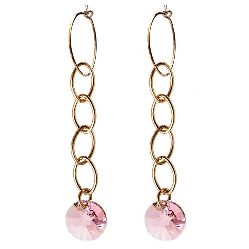 Circle earrings with chain, 8mm crystal (gold finish only) - Light Rose