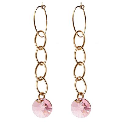 Circle earrings with chain, 8mm crystal (gold finish only) - Light Rose