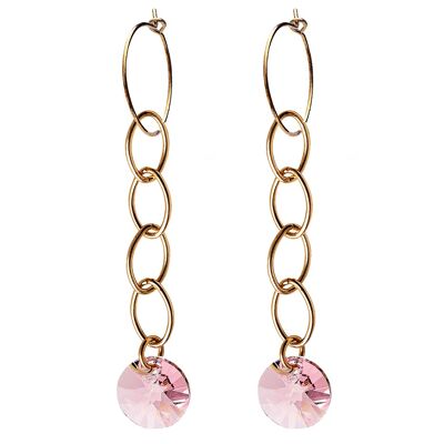 Pendientes circulares con cadena, cristal de 8 mm (solo acabado dorado) - Light Rose