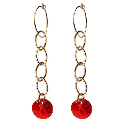Circle earrings with chain, 8mm crystal (gold finish only) - Scarlet
