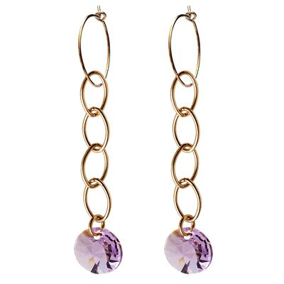 Pendientes circulares con cadena, cristal de 8 mm (solo adornos dorados) - Violeta