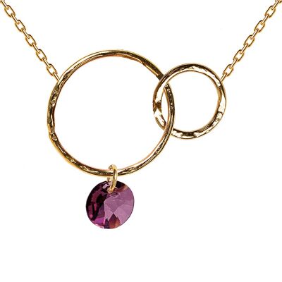 Two -ring necklace, 8mm crystal - gold - amethyst