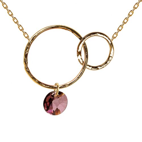 Two -ring necklace, 8mm crystal - gold - Antique Pink