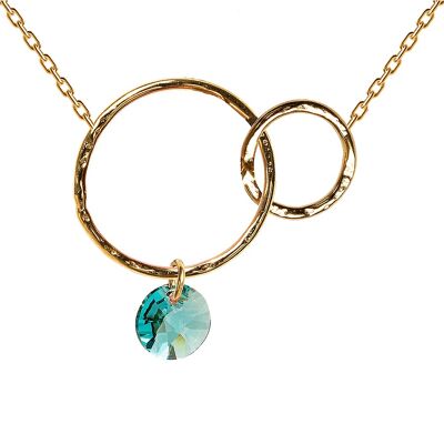 Collier deux anneaux, cristal 8mm - or - Aigue-marine